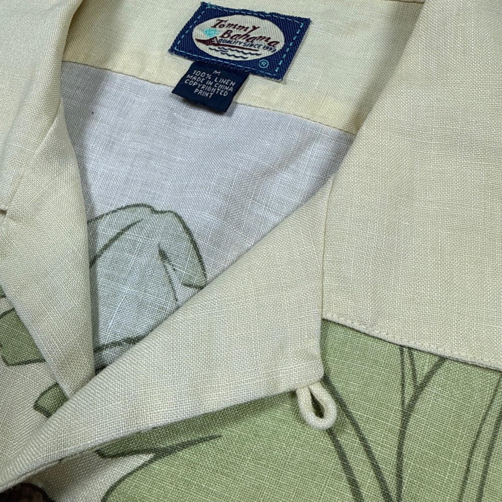 Tommy Bahama Linen Camp Shirt Men M Cream Hula Girl Ukulele Tropical Resort Loop - Picture 3 of 8